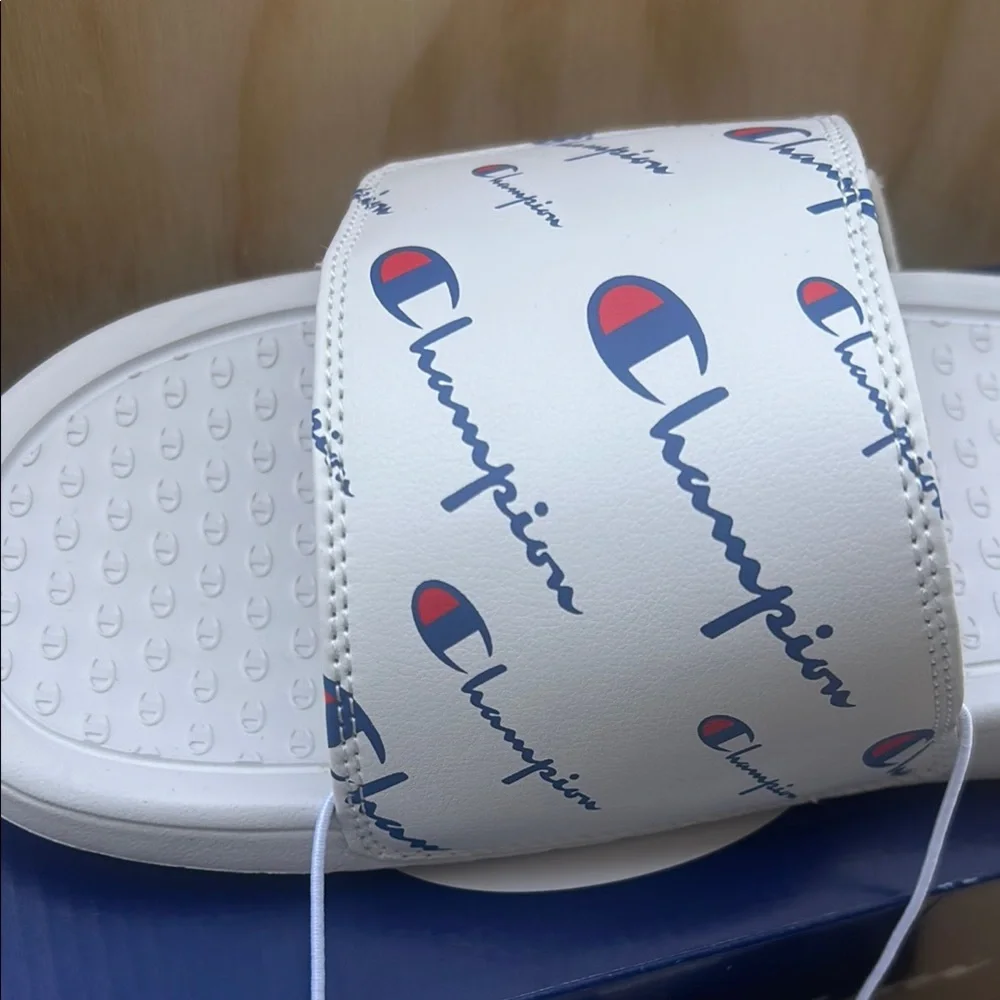 Champion IPO Repeat Script White Slide Sandals Mens Athletic Shoes size 12